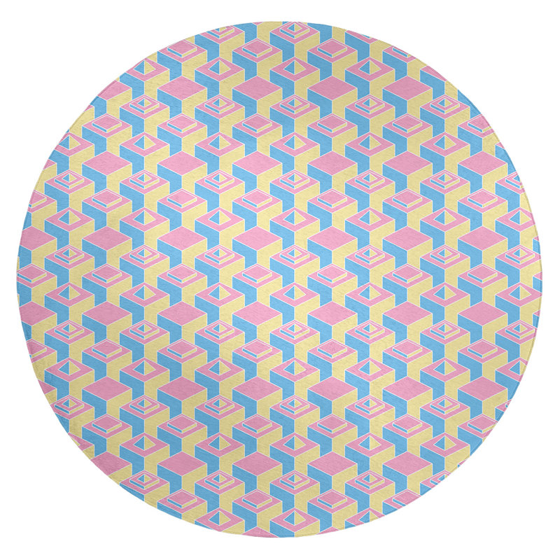 Tapis rose pâle/vert skyscrapers, Rond 5 pi
