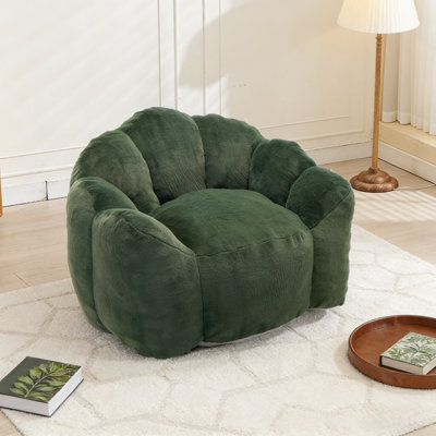  Fauteuil à billes 43,7 po en velours côtelé vert, anneau de traction pour un déplacement facile, sans assemblage