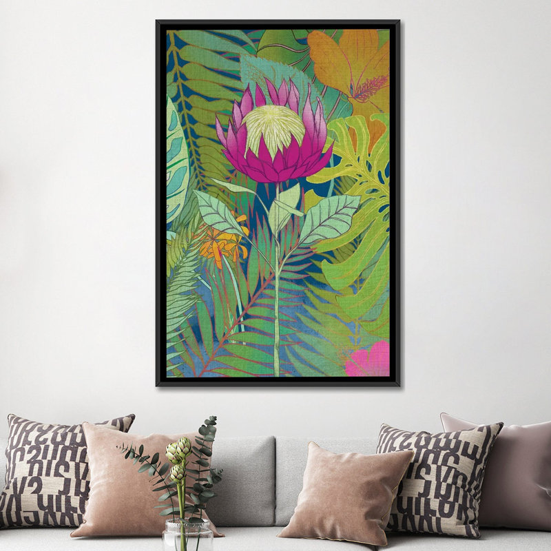 « tropical tapisserie i », reproduction d’impression sur toile tendue, H 26 po x l 18 po x P 1,5 po, Toile avec cadre noir