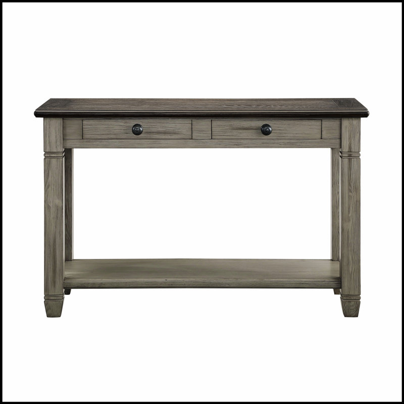 Antique Grey Finish Wooden Sofa Table with 2 Drawers and Bottom Shelf for Living Room, Durable and Stylish, Antique Grey