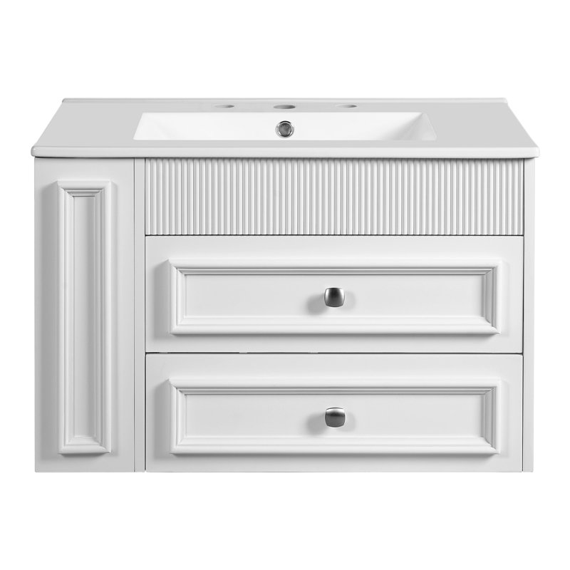 Meuble-lavabo mural de 30 po, armoire de rangement flottante avec 2 tiroirs, lavabo simple en céramique à 3 trous, armoire moderne.