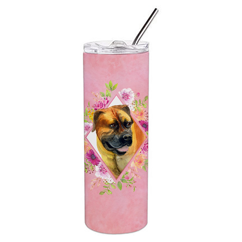 E23BF9F8391D466E9CA4F8DFEBD9A7DB de verre 20 oz à double paroi en acier inoxydable chiot, Boerboel mastiff, Rose
