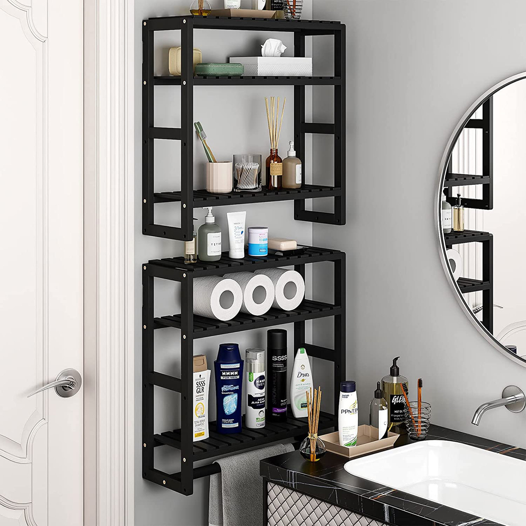 17 Stories 3 Tiers Over The Toilet Storage 2 Pack Black Bathroom Storage Shelves & Reviews ...