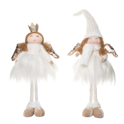 Alcott Hill® Plush Standing Angel Figurines Set of 2 - Decorative Polyester Christmas Tabletop Mantel Decor for Indoor Use, Perfect for Gift Giving and Hostess Gif