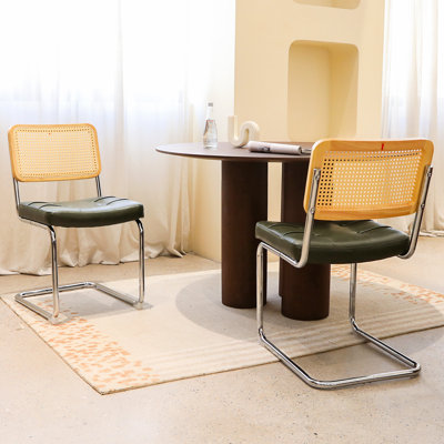Chaises rembourrées en cuir foncé de style moderne Mid-Century de 2 avec pieds, pour la cuisine et le banquet Cantilever