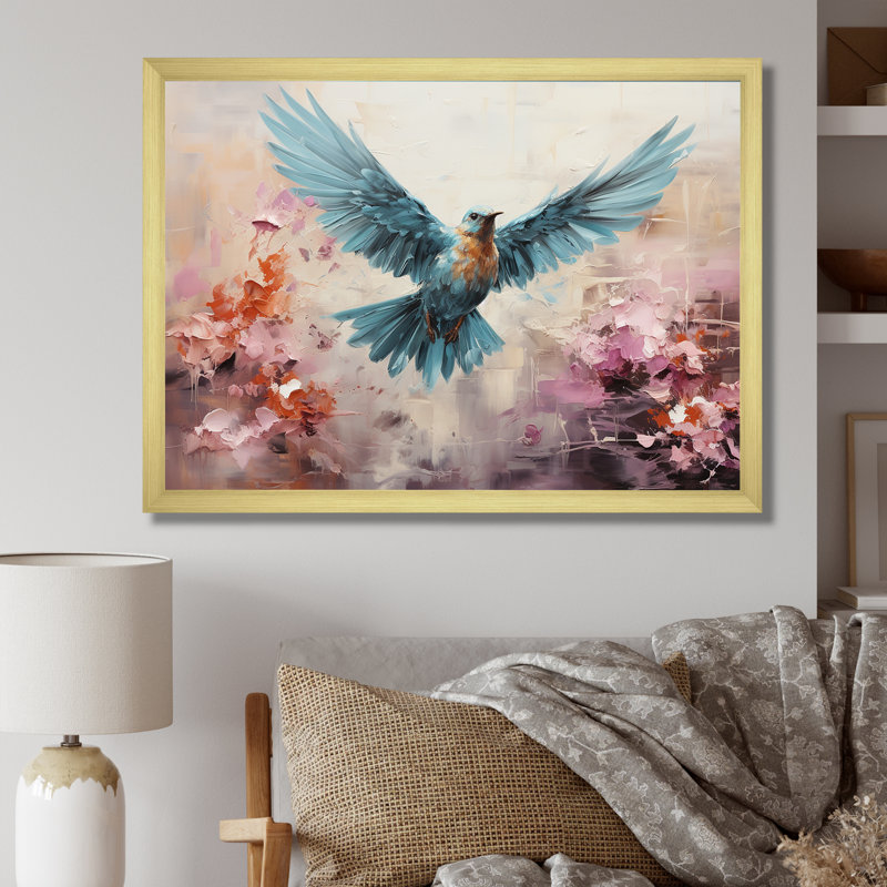 Cerulean Calm Graceful Dove sur toile, Cadre doré simple, H 24 po x l 32 po x P 1 po