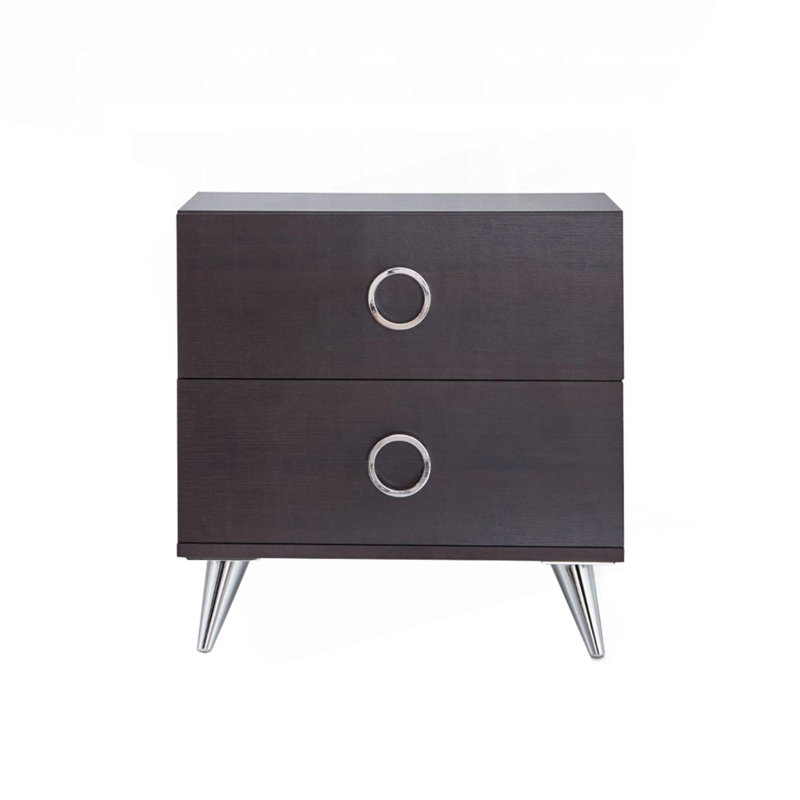 Table de chevet 2 tiroirs en MDF avec pieds en plastique, espresso