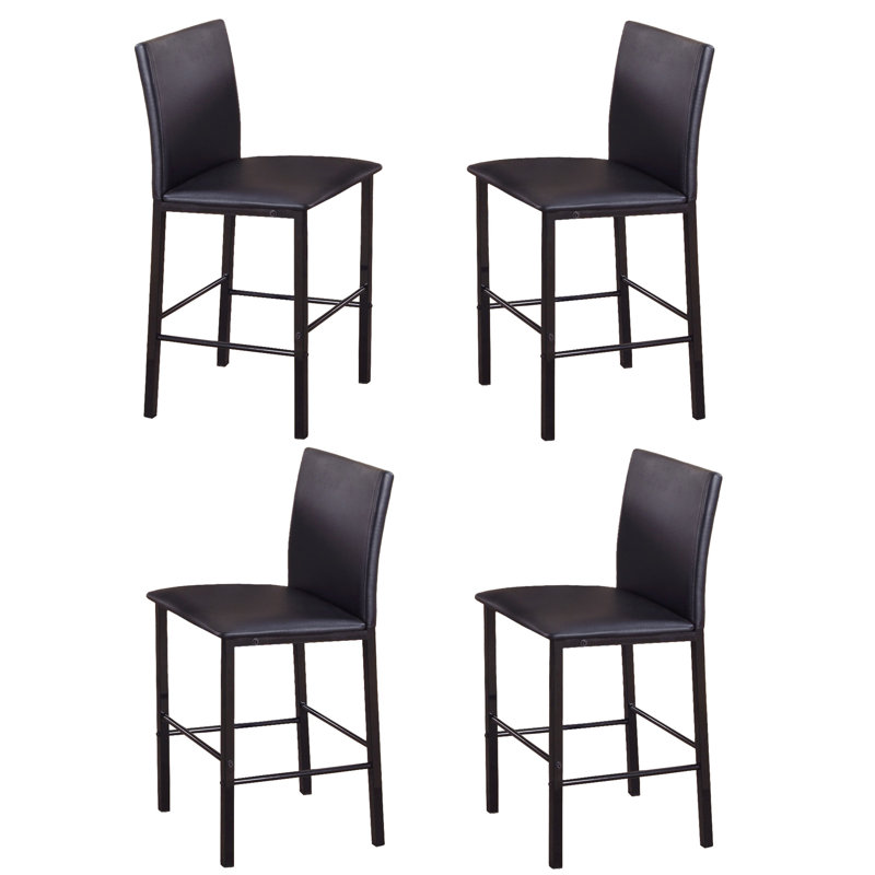 De 4 chaises à hauteur de comptoir - Métal noir, coussin de siège brun foncé en similicuir et 4 coussins de dossier et de coussin