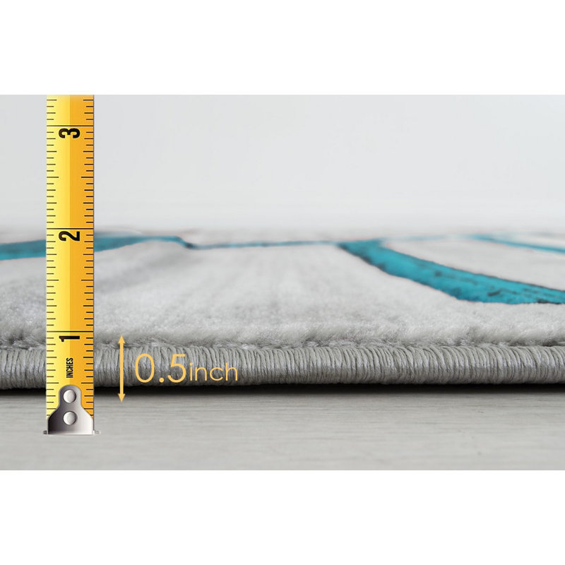 Tapis géométrique turquoise/gris Diva, Rectangle de 7 pi x 10 pi 5 po