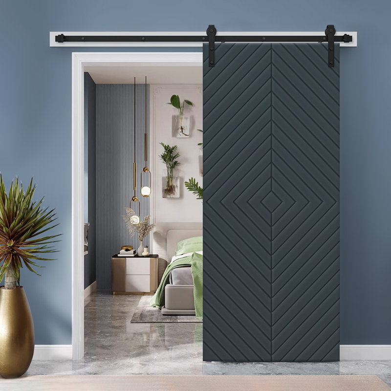 Porte de grange à panneaux et en bois manufacturé avec quincaillerie d'installation, 36 po x 96 po, Gris anthracite