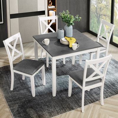 Ensemble de table de salle à manger 5 pièces avec 4 chaises, ensemble de table de salle à manger moderne en bois pour 4 personnes, ensemble de table de salle à manger pour 4 personnes pour petite place, cuisine, salle à manger
