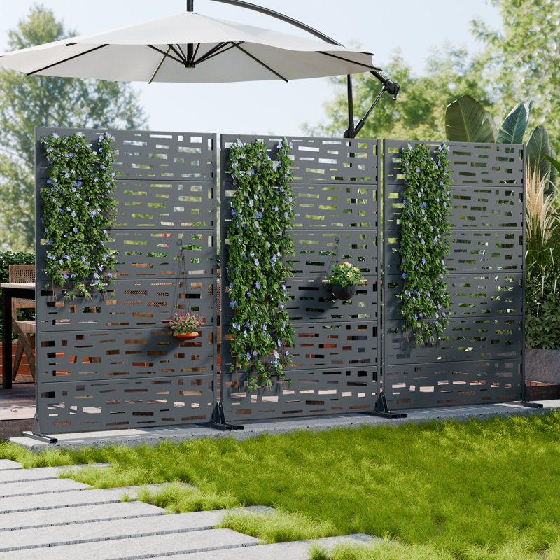 H 72 po x l 47 po x P 16 po avec écran d'intimité en métal et panneau de clôture en treillis pour terrasse, Gris cambrien