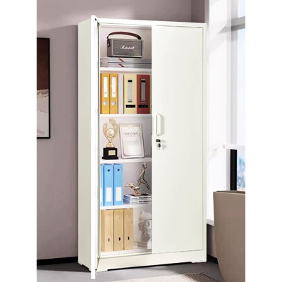 Armoire de rangement métallique de 180 cm (71 po) avec portes verrouillables, 4 étagères réglables, couleur rouille, idéale pour la buanderie et les espaces de bureau, blanc crème, robuste, étagères sécurisées pour un rangement optimal.