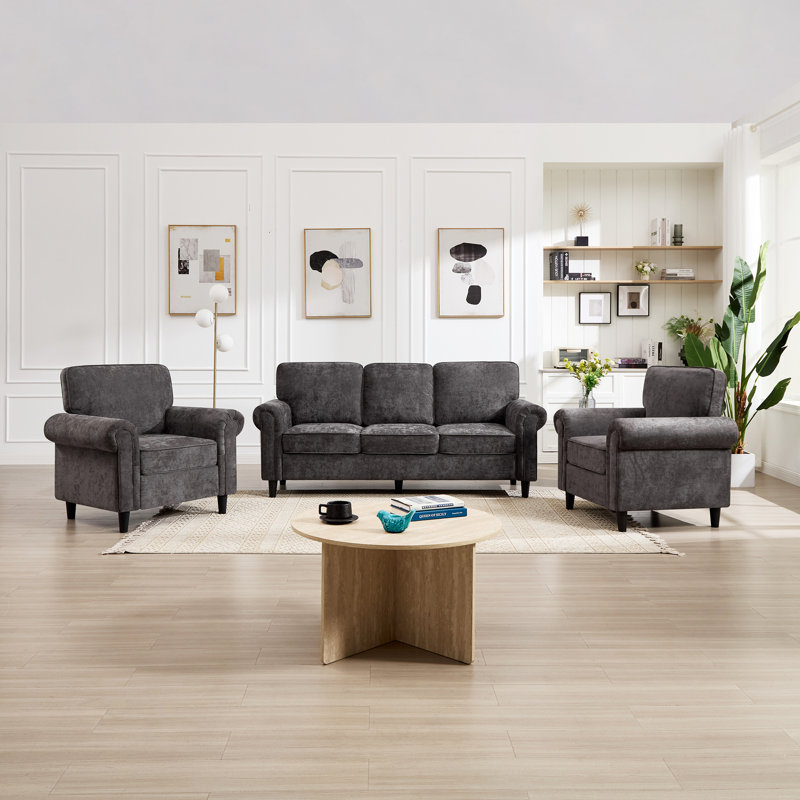 Ensemble de salon avec canapé rembourré 3 pièces, Gris