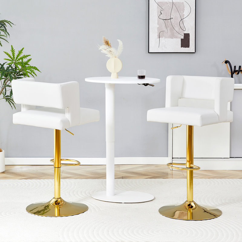 Tabouret de bar ajustable en similicuir, Siège blanc / cadre doré