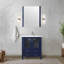 Bleu marine, 30 po W, meuble-lavabo, plateau en céramique blanche, robinet à un trou, poignée de miroir ovale encadrée à fixation murale 28 po-387693922