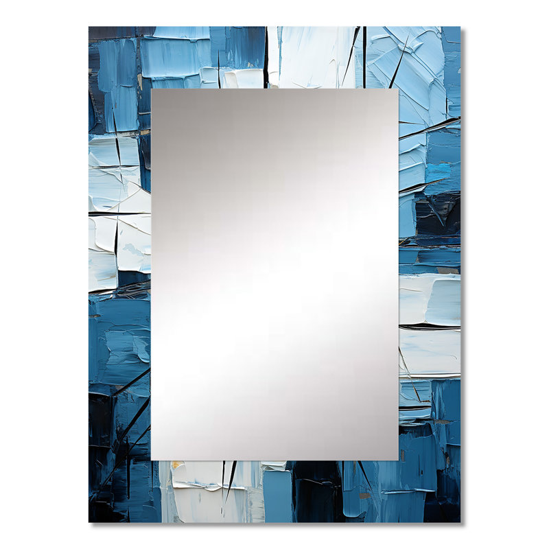 Cubism Blue And White Fight - Abstract Shapes Wall Mirror, Modern Decorative Mirror, Printed Metal Art, 32" x 24"