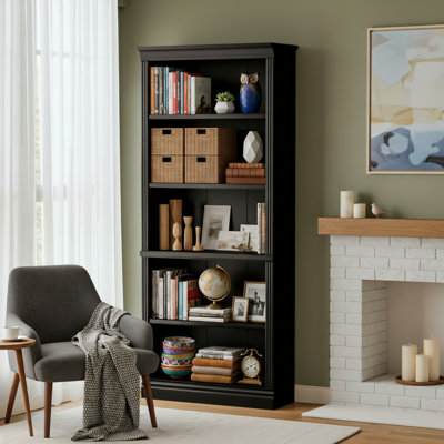 5-Tier 72.1-Inch Open Floor Shelf In Cherry Wood Color - Large Storage Unit Suitable For Libraries, Bedrooms, And Living Rooms by Latitude Run