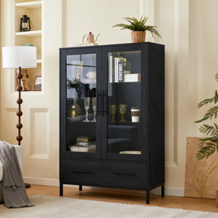 51.2'' Tall Lighted Display Carennac with Tempered Glass, Metal Frame, LED Lighting for Modern Living Spaces