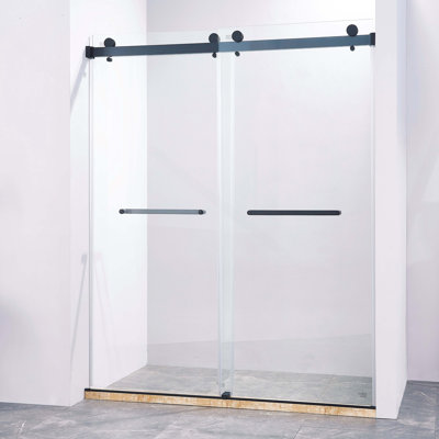 56-60"W X 75"H Semi-Frame Single Sliding Shower Door, 304 Stainless Steel , 5/16" (8Mm) Thick SGCC Tempered Clear Glass