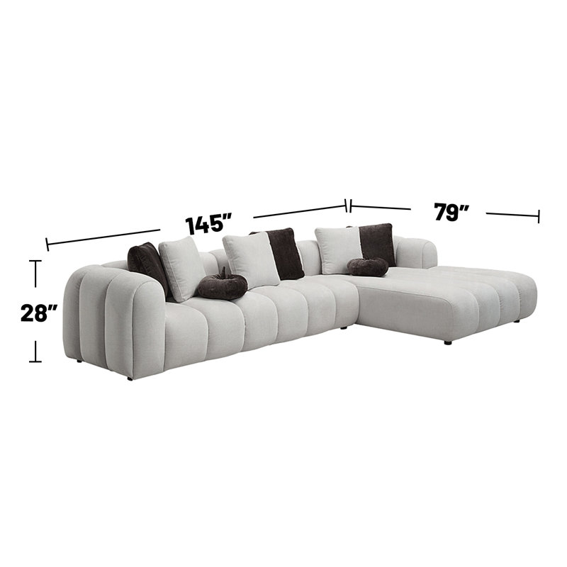 Canapé modulaire revêtu de lin avec 8 coussins en blanc ivoire