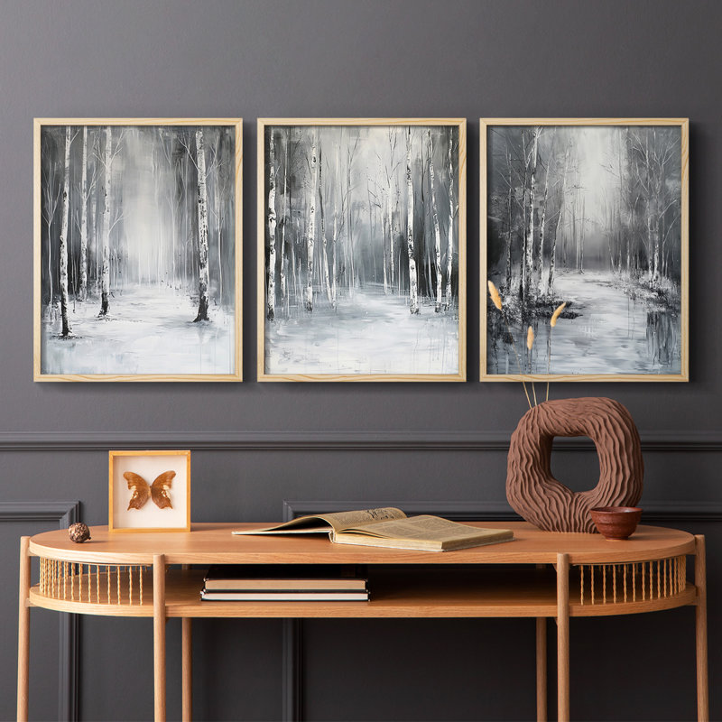 Lanscape Study Series XIII -Set de 3 estampes numériques giclées -Prêt à accrocher, H 10 po x l 8 po, Encadré naturel