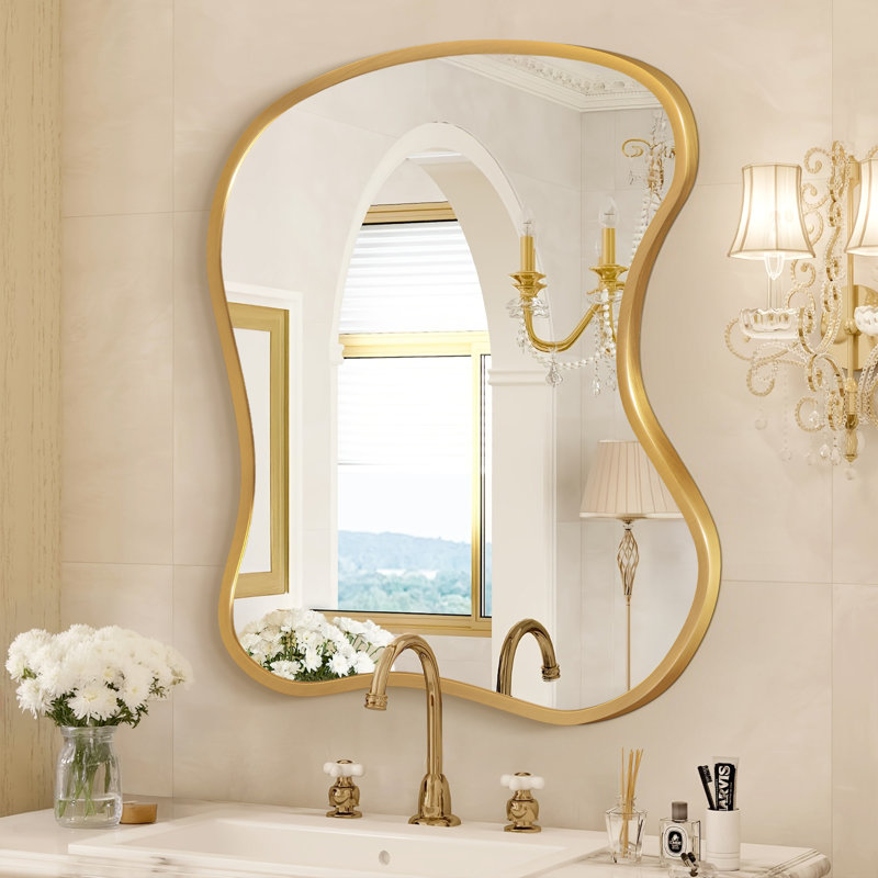 Miroir mural asymétrique, 24 po x 20 po, Doré