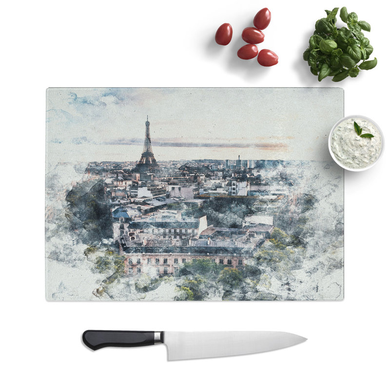 Tempered Glass Eiffel Tower and the Paris Skyline Chopping Board, 28.5 cm x 39 cm