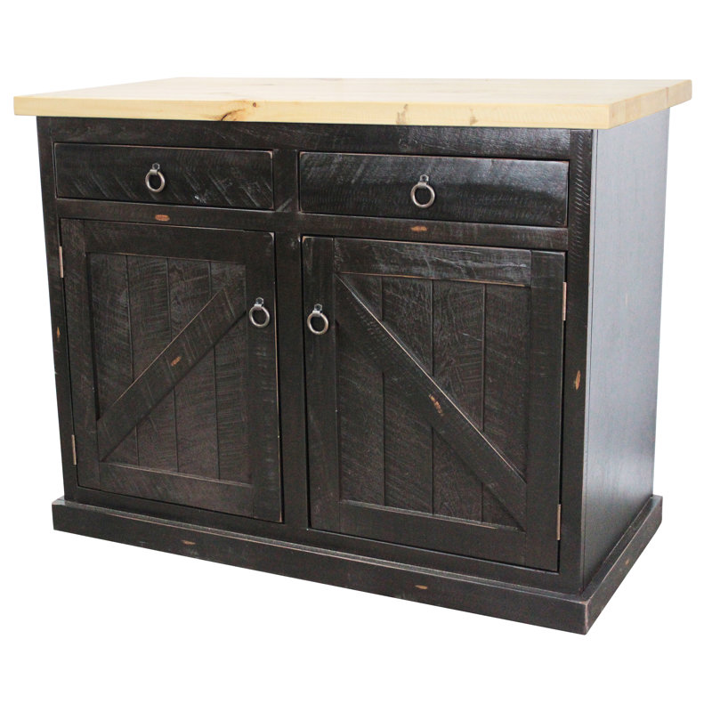 Îlot de cuisine rustique avec bloc de boucher Susanna, Noir rustique antique