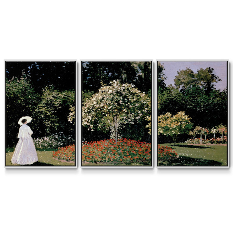 Monet, reproduction sur toile 3 pièces, Blanc, H 40 po x l 78 po x P 2 po