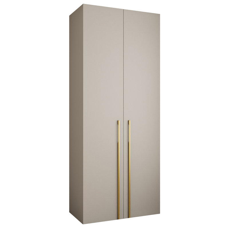 2 Door Manufactured Wood Wardrobe, 245,5 H x 100 W x 40 D, cashmere + handles: gold