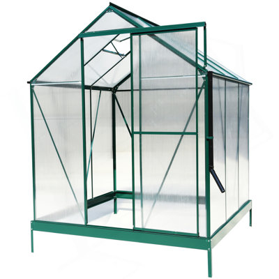 6.3'*6.2'*7' Polycarbonate Greenhouse, Heavy Duty Outdoor Aluminum Walk-In Green House Kit With Rain Gutter, Vent And Door For Backyard Garden, Color Green