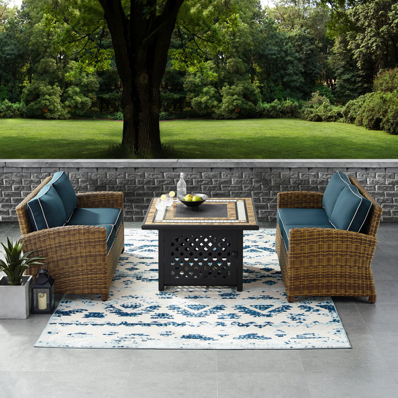 4 - Person Patio Conversation Set with Cushions, Navy Velvet