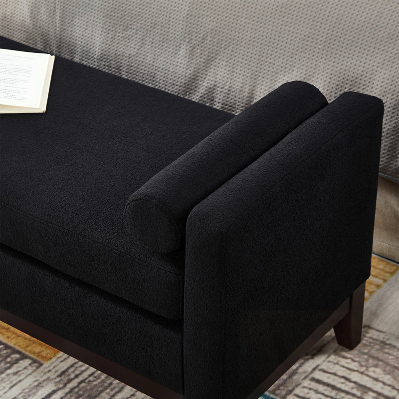 Banc en tissu Boucle avec accoudoirs et coussins, Noir