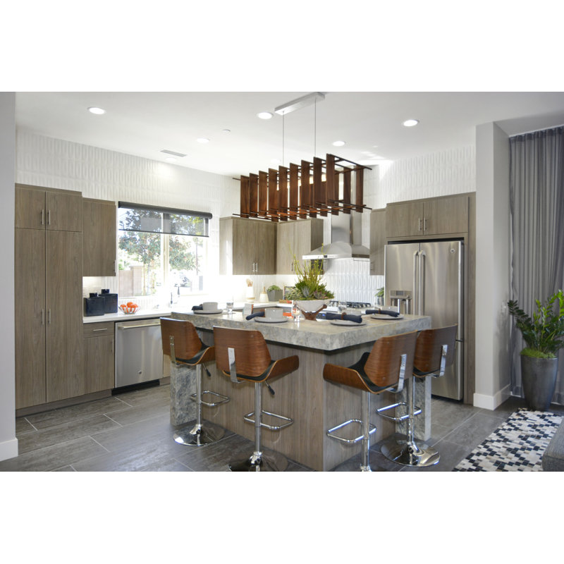 Arca 5 - Light LED Pendant, Brushed Aluminum/Dark Stained Walnut, 2700K (Warm)