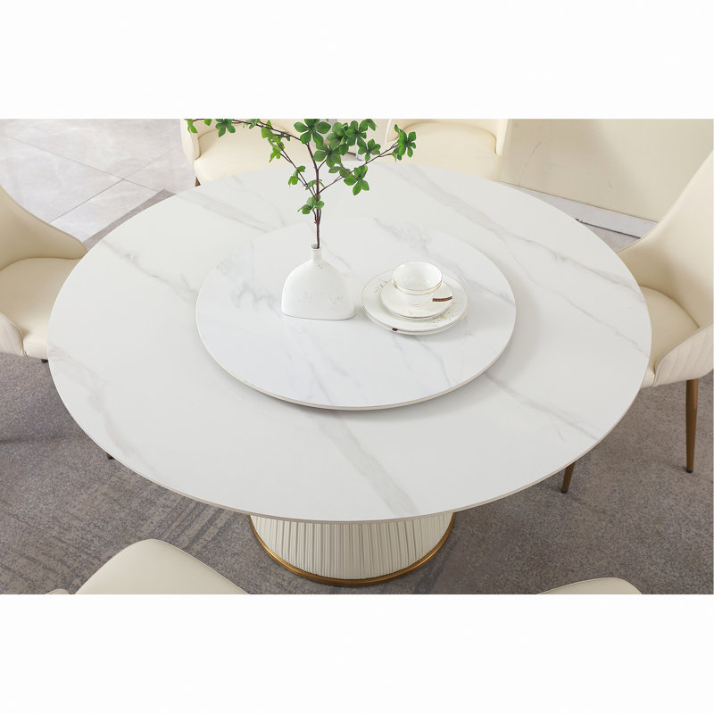 Ensemble de table de salle à manger 9 pièces, table de salle à manger avec base piédestal, 8 chaises d'appoint