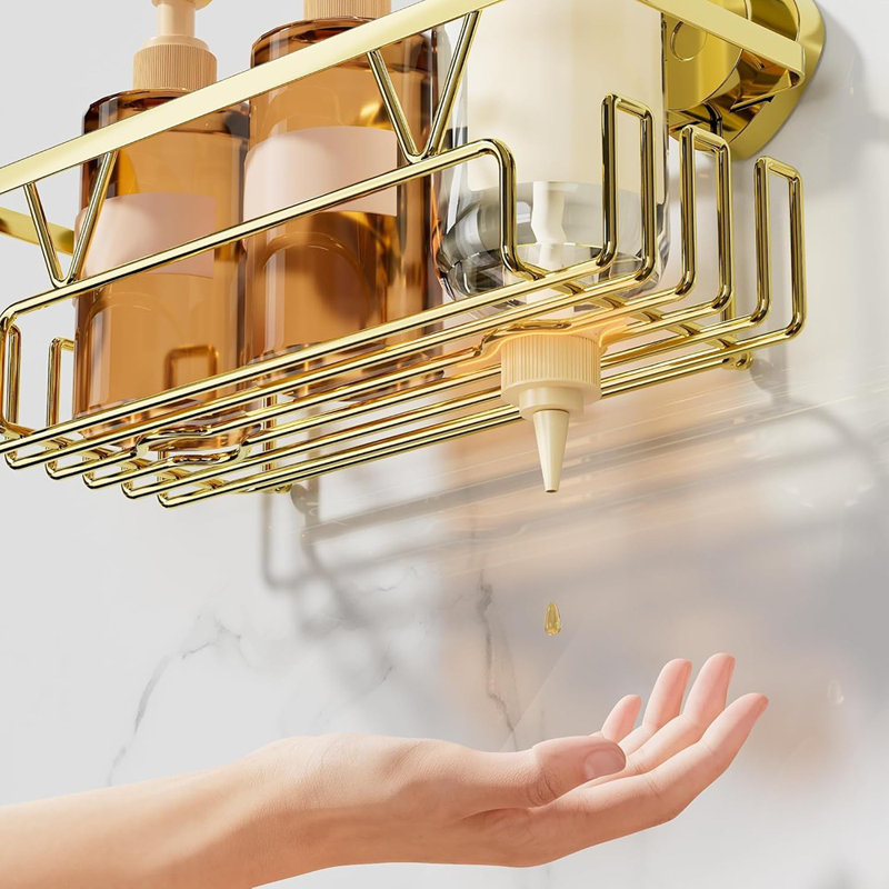 Suction Cup Shower Caddy – Gold – 3-Pack Rustproof Stainless Steel Bathroom Organizer With Soap Holder & Hooks, Removable No-Drill Storage Rack
