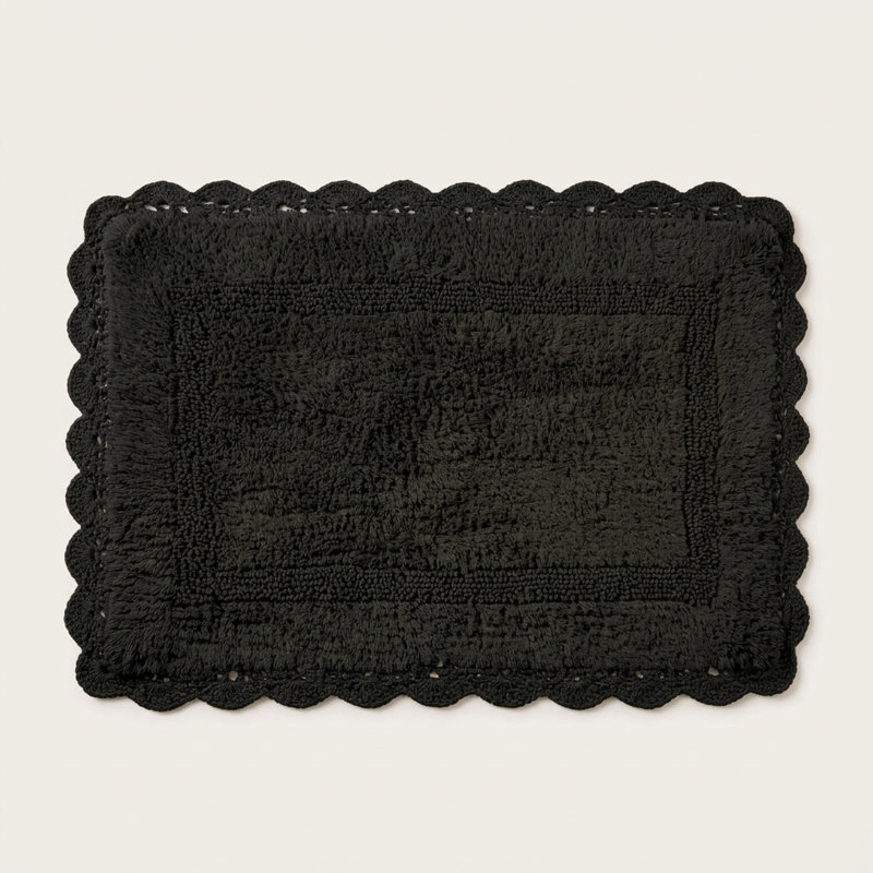 Crochet Cotton  Non-Slip Bath Rug, 30x20 Inches, Black