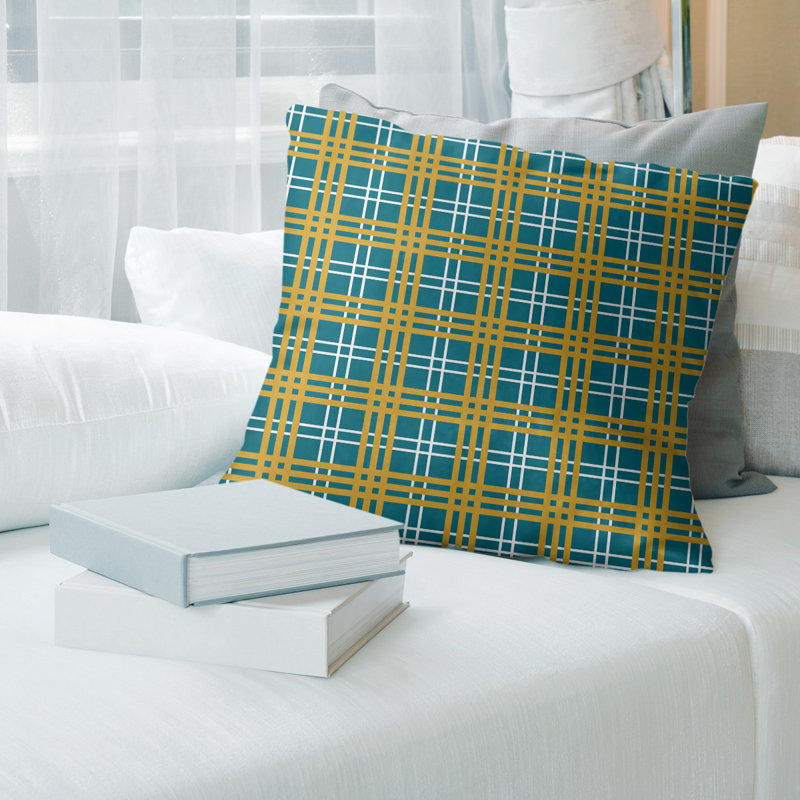 Coussin Los Angeles, 20 po X 20 po, Housse de coussin seulement - sans coussin, Bleu sarcelle / jaune Jacksonville 