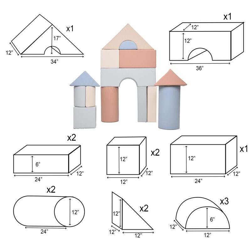Blocs modulaires 12 po - 14 unités, Blue/Green/Pink