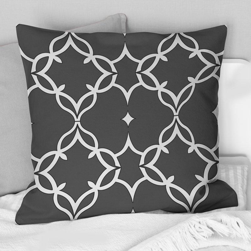 Grey Modern Quatrefoil Pattern - Modern Throw Pillow, 16"H x 16"W