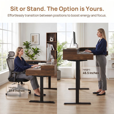 L-Shaped Electric Standing Desk, 65.5" x 57.6" Dual-Level Height Adjustable Corner Desk with 6 Storage Drawers, Power Strip Tray & Cable Management for Home Office & Gaming
