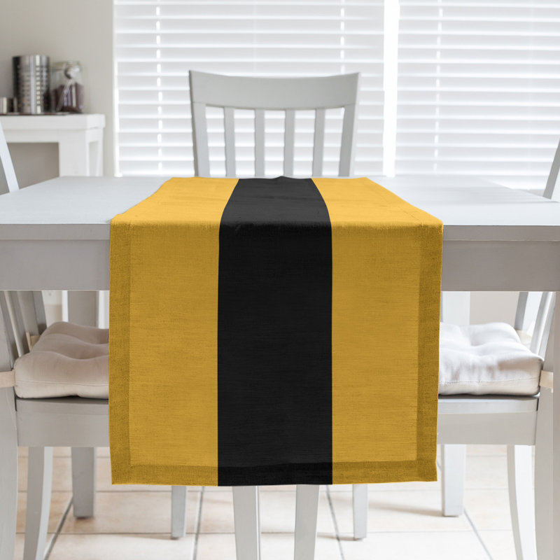 Boston Table Runner, Boston,Yellow/Black/Yellow, 102" x 58", Cotton Blend