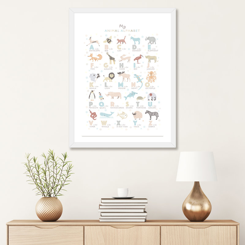 «Neutral Animal Alphabet», reproduction d'impression, H 32 po x l 24 po x P 1 po, Papier encadré blanc, Blanc