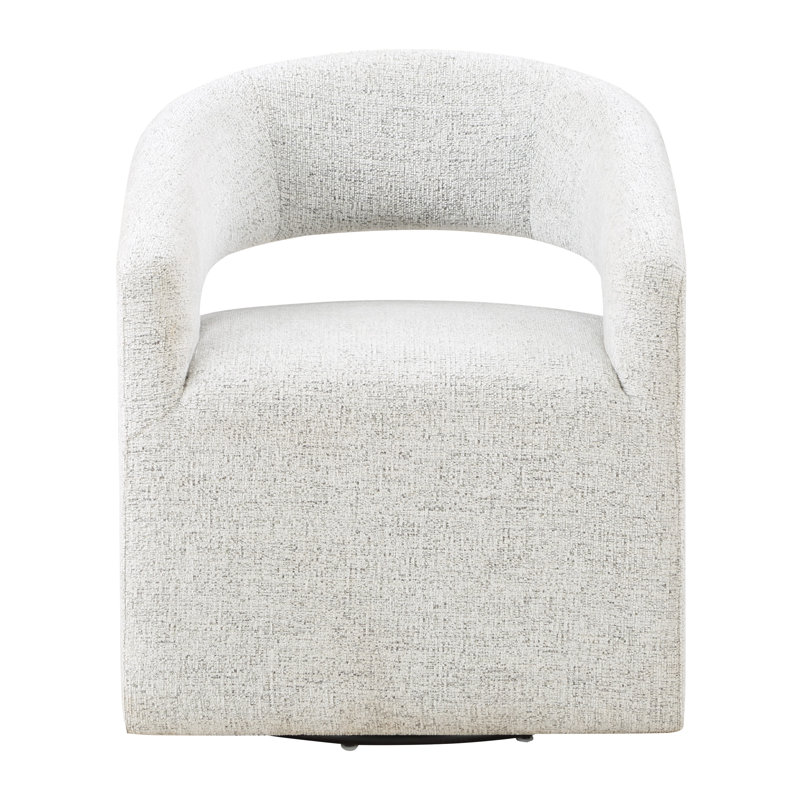 Jaidie Upholstered Swivel Barrel Chair, White Speckle