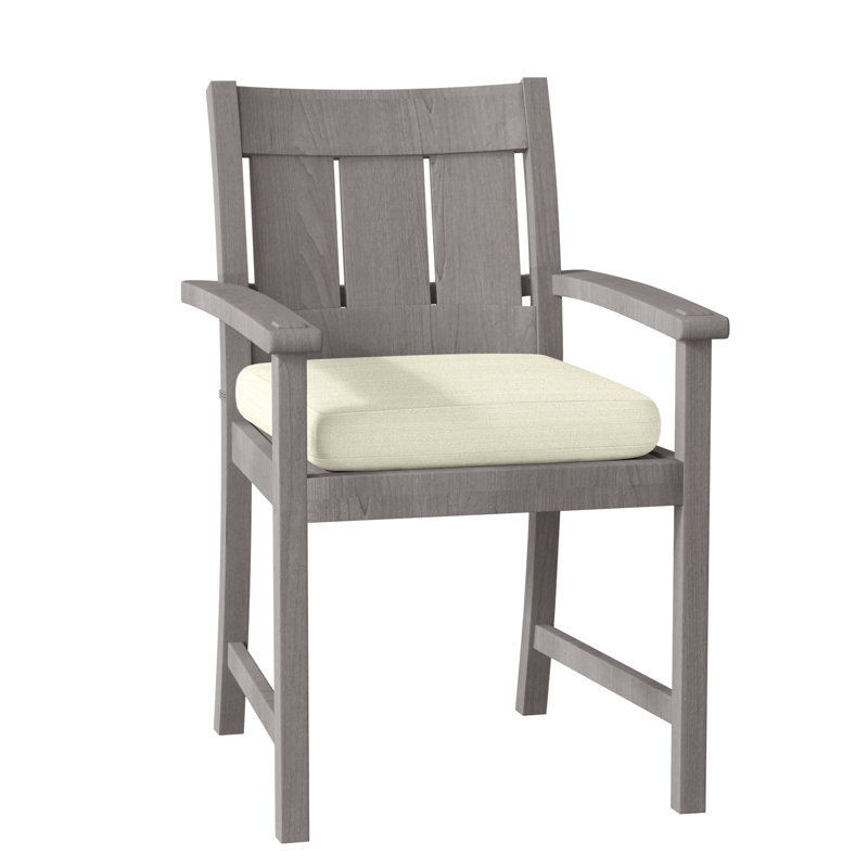 Croquet Teak Patio Dining Armchair with Cushions, Dove Sunbrella® Linen, Oyster Teak, No Welt