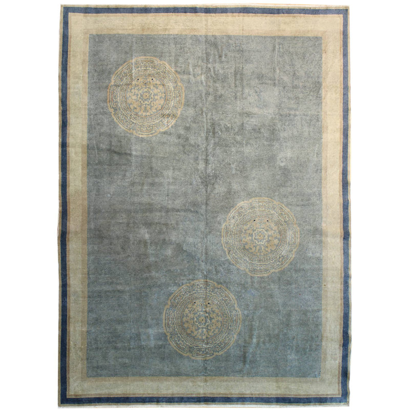 Tapis jaune / bleu unique 9 pi x 11 pi 5 po avant 1900