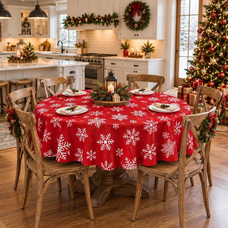 Nappe Holiday Christmas, Rond 60 po, Rouge