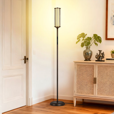 64.17" RGBIC Cylinder Bright Floor Lamps With Glass Lampshade With Wire Reinforcement And Remote Control