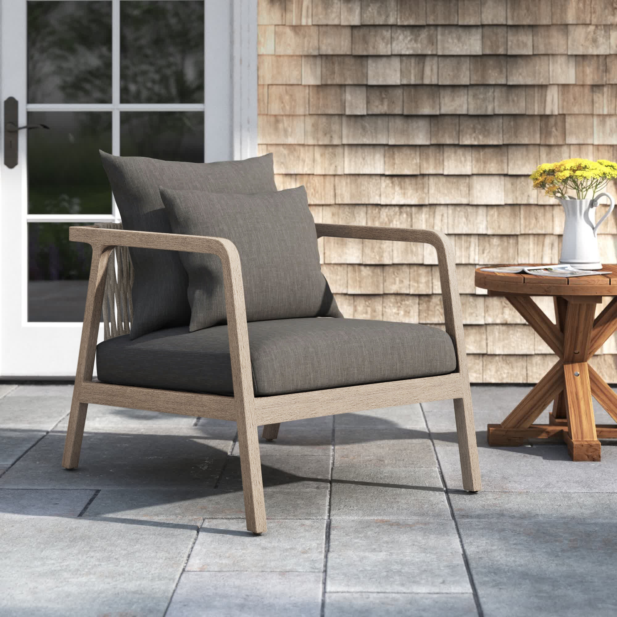 Layne Teak Outdoor Lounge Chair, Charcoal, Brown